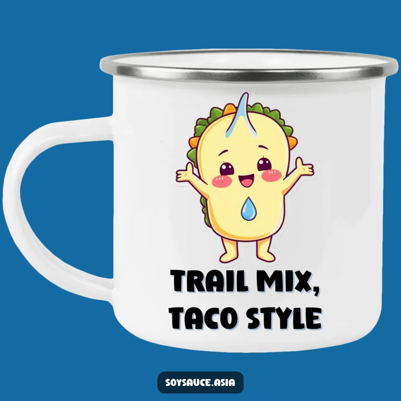 Funny Taco Embracing Rain Drop Camping Mug - Adventure Fuel for the Humorous Outdoorsy Folk