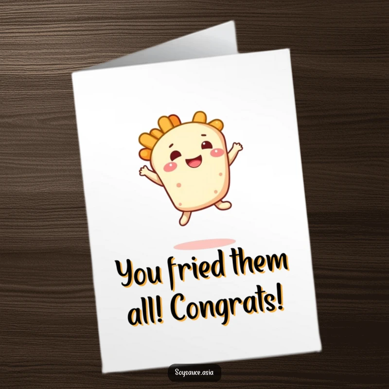 Funny Free Printable Congrats Card: Tempura piece in a delighted bouncy leap of celebration