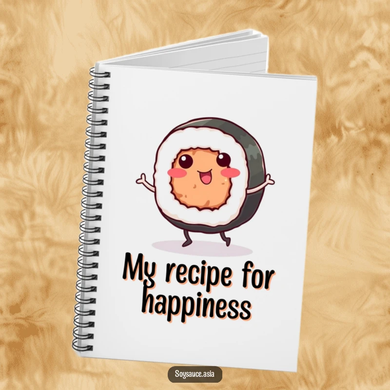 Funny Sushi Roll Notebook: A smiling sushi roll dances energetically, inspiring notes filled with delicious ideas and playful doodles.